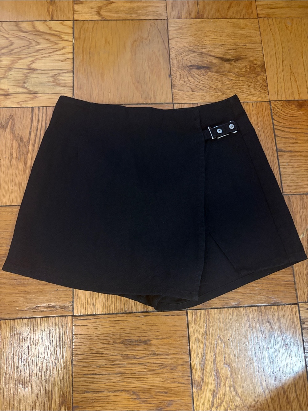 Cider Black Wrap-Style Skort with Buckle Detail